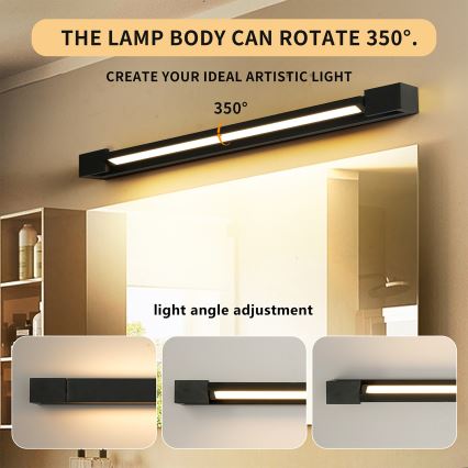 Brilagi - LED-spegelbelysning för badrum AQUA LINE LED/18W/230V 60 cm IP44 svart CRI 90