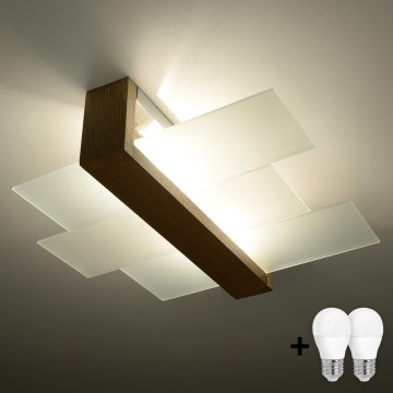 Brilagi -  LED taklampa HERA 2xE27/7,5W/230V trä