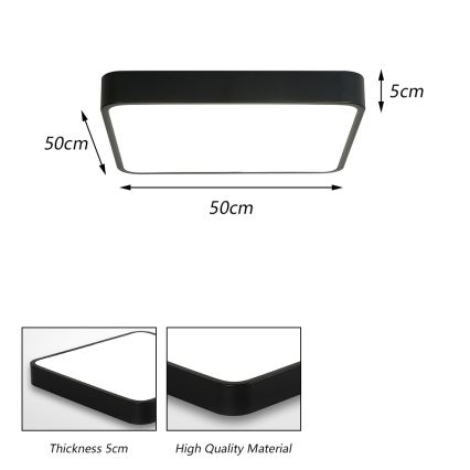 Brilagi - LED Taklampa POOL SQUARE LED/48W/230V 3000/4500/6000K 50x50 cm svart