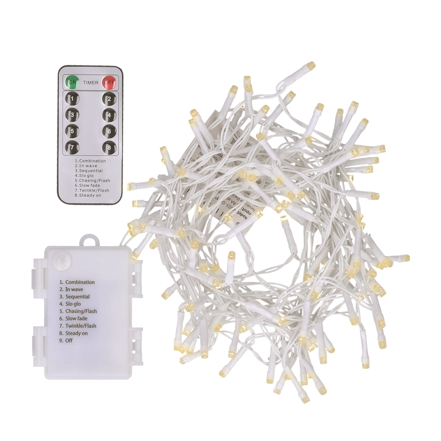 Brilagi - LED utomhus julbelysning 120xLED/8 funktioner/3xAA 9,5m vit IP44 varmvit + fjärrkontroll