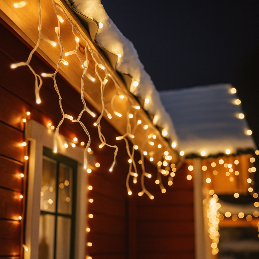 Brilagi - LED utomhus julgardin 360 LED, 8 funktioner, 14 m, IP44, varmvit (istappar)