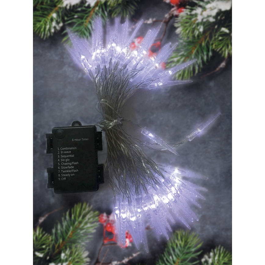 Brilagi - LED Utomhus julljusslinga 50xLED/8 funktioner /3xAA 8m IP44 kall vit