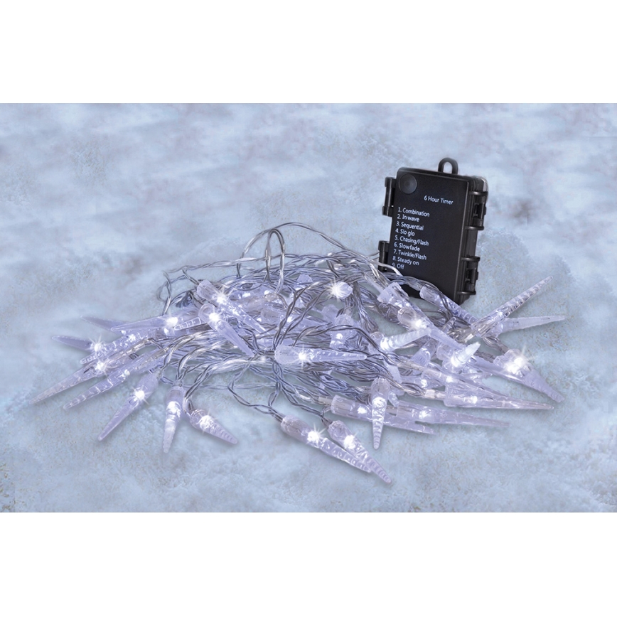 Brilagi - LED Utomhus julljusslinga 50xLED/8 funktioner /3xAA 8m IP44 kall vit