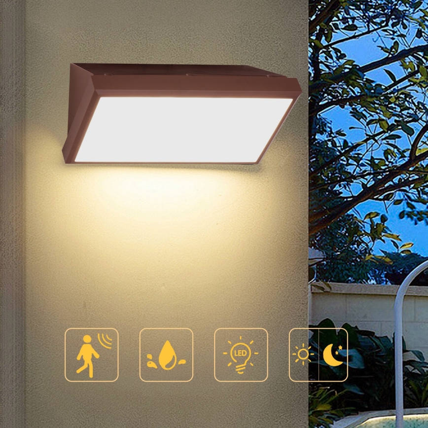 Brilagi - LED utomhusväggarmatur med sensor TRIANGLE LED/20W/230V brun IP65