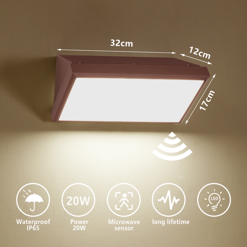 Brilagi - LED utomhusväggarmatur med sensor TRIANGLE LED/20W/230V brun IP65
