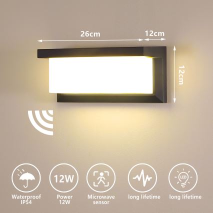 Brilagi - LED Utomhus vägglampa med sensor BRICKY LED/12W/230V antracit IP54