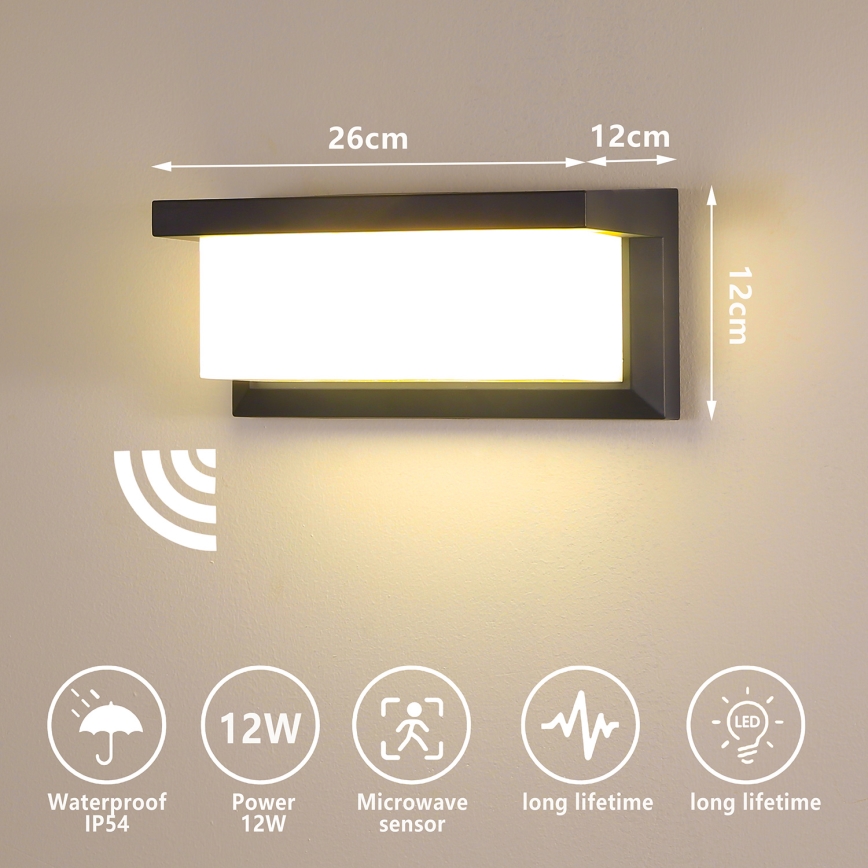 Brilagi - LED Utomhus vägglampa med sensor BRICKY LED/12W/230V antracit IP54