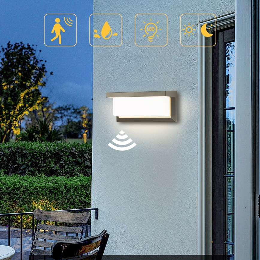 Brilagi - LED Utomhus vägglampa med sensor BRICKY LED/12W/230V grå IP54