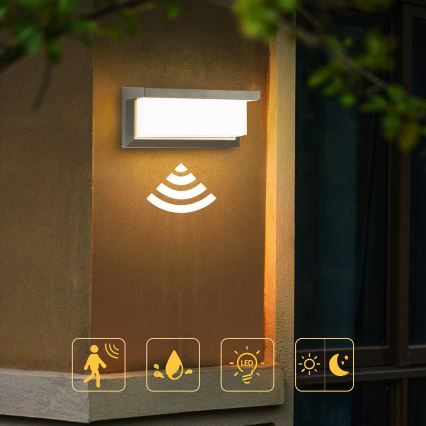 Brilagi - LED Utomhus vägglampa med sensor BRICKY LED/12W/230V grå IP54
