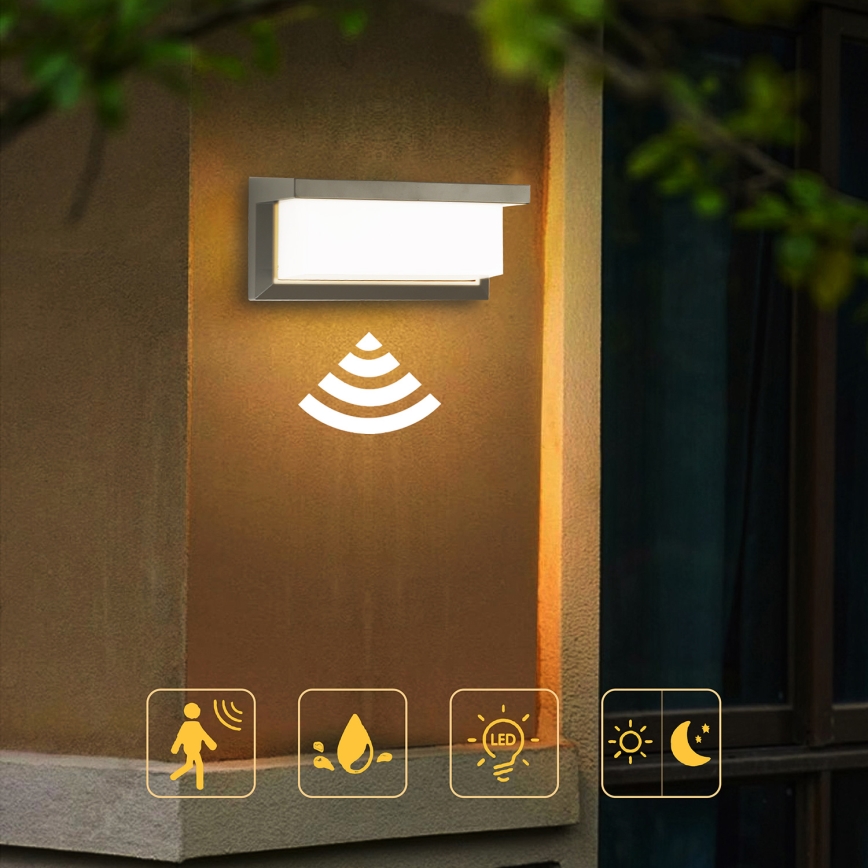Brilagi - LED Utomhus vägglampa med sensor BRICKY LED/12W/230V grå IP54