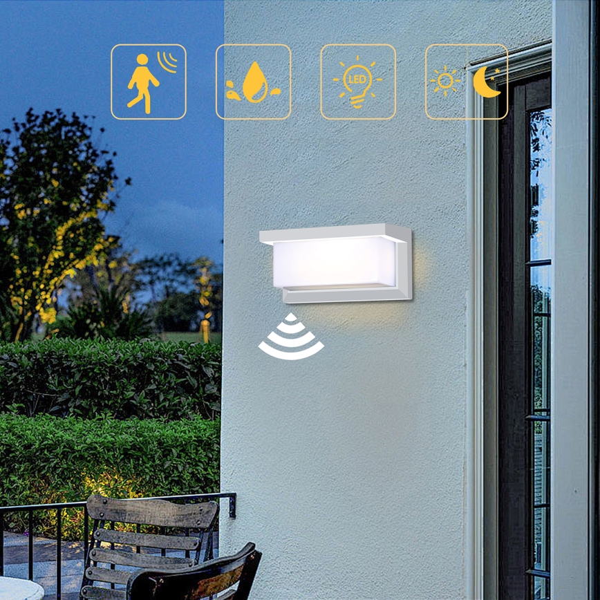 Brilagi - LED Utomhus vägglampa med sensor BRICKY LED/12W/230V vit IP54