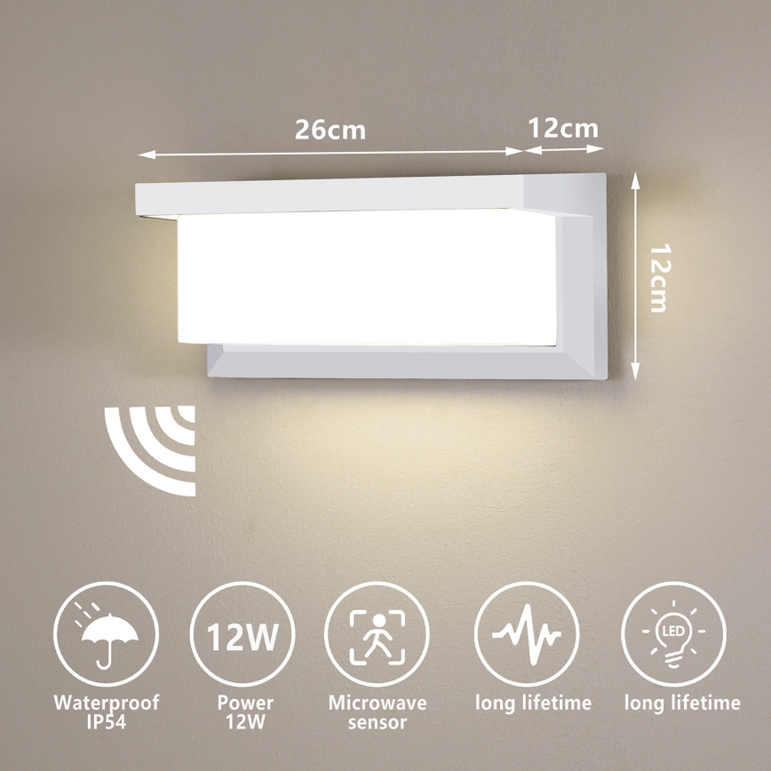 Brilagi - LED Utomhus vägglampa med sensor BRICKY LED/12W/230V vit IP54