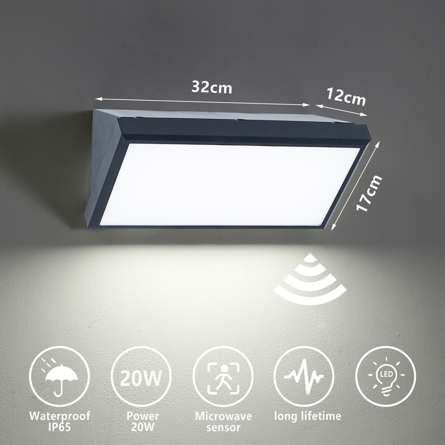 Brilagi - LED Utomhus vägglampa med sensor TRIANGLE LED/20W/230V antracit IP65