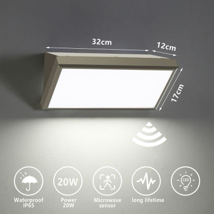 Brilagi - LED Utomhus Vägglampa med Sensor TRIANGLE LED/20W/230V grå IP65