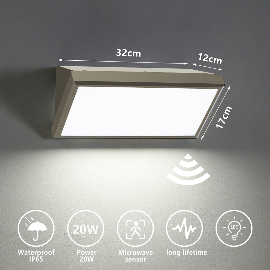 Brilagi - LED Utomhus Vägglampa med Sensor TRIANGLE LED/20W/230V grå IP65
