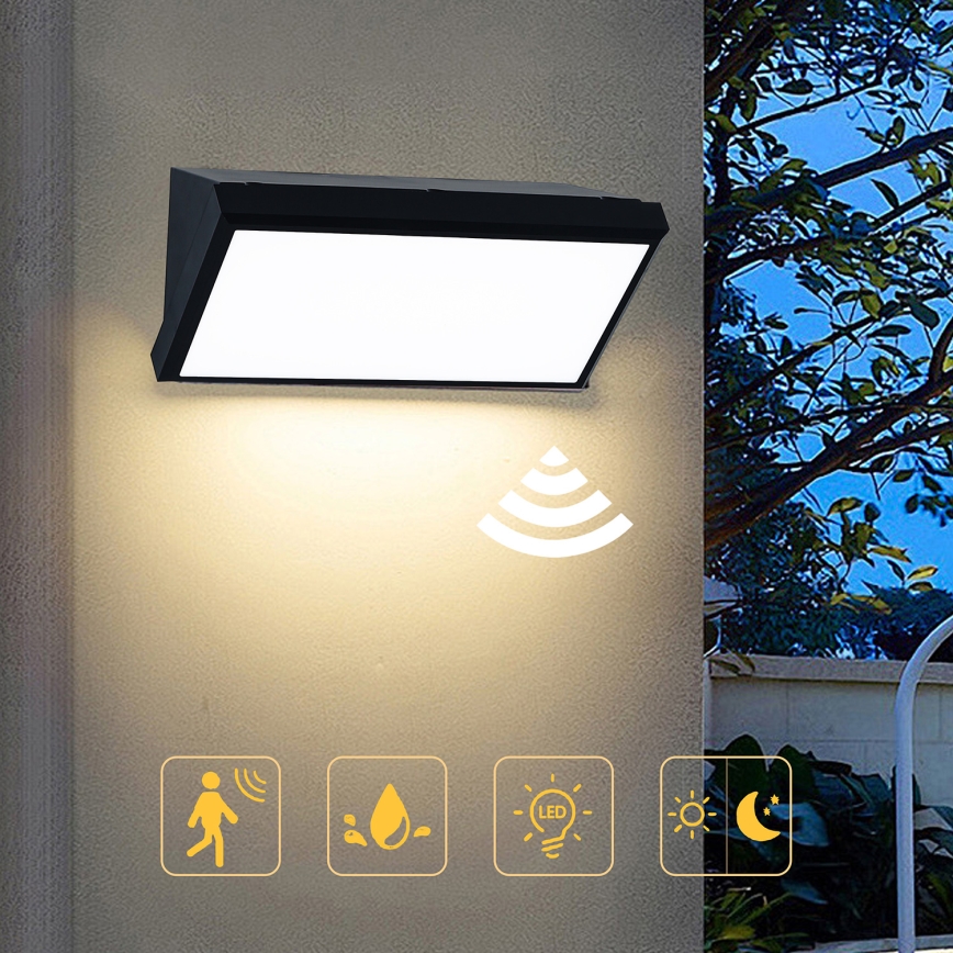 Brilagi - LED Utomhus vägglampa med sensor TRIANGLE LED/20W/230V svart IP65
