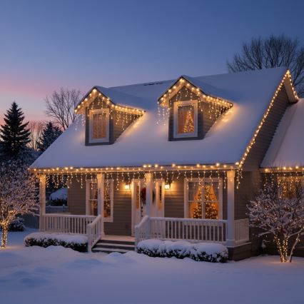 Brilagi - LED utomhus julbelysning, 200 LED, 8 ljuslägen, 13 m, IP44, varmvit, istappar