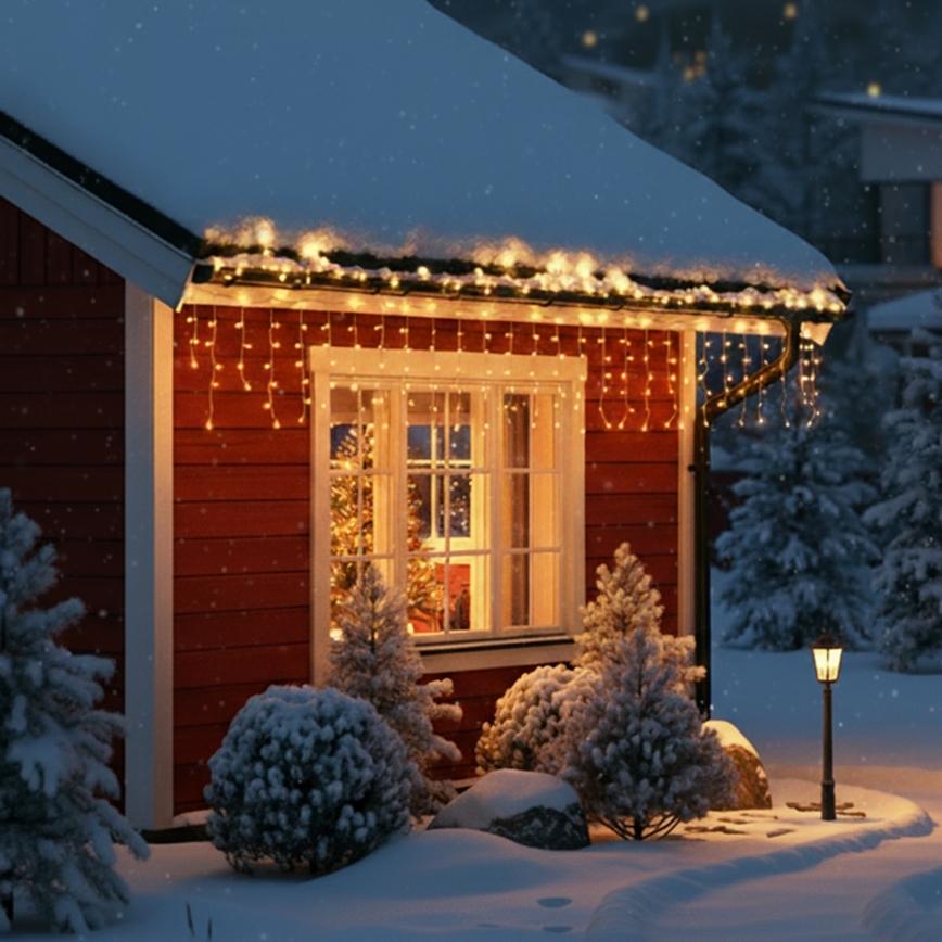 Brilagi - LED utomhus julbelysning, 200 LED, 8 ljuslägen, 13 m, IP44, varmvit, istappar