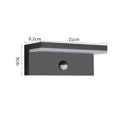 Brilagi - LED utomhusväggarmatur med sensor TESSI LED/10W/230V svart IP54