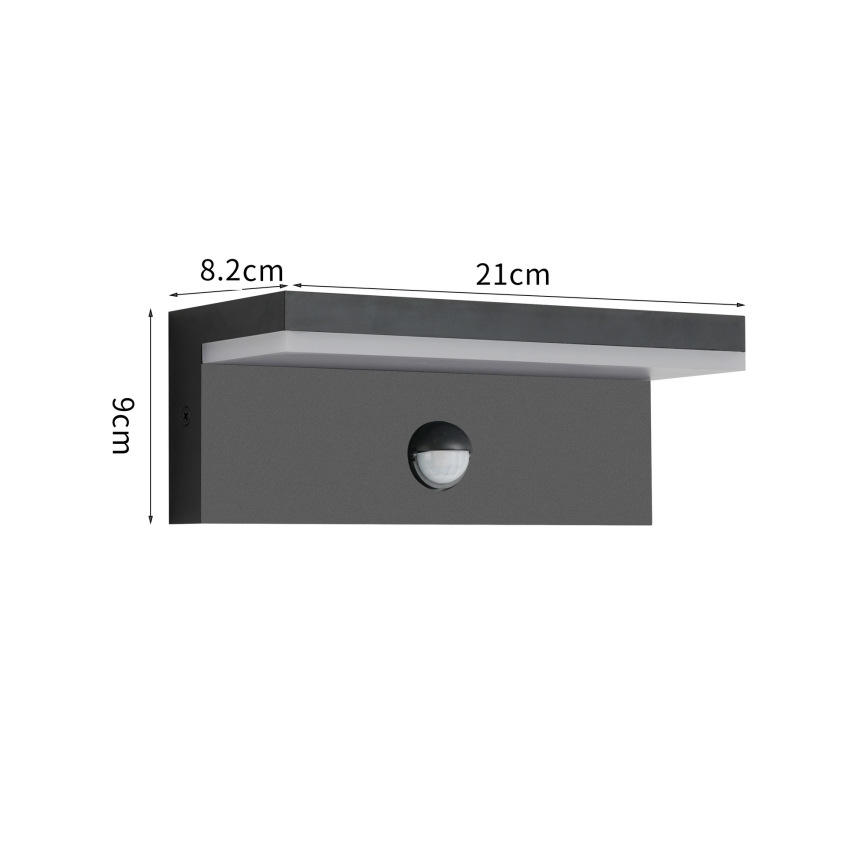 Brilagi - LED utomhusväggarmatur med sensor TESSI LED/10W/230V svart IP54