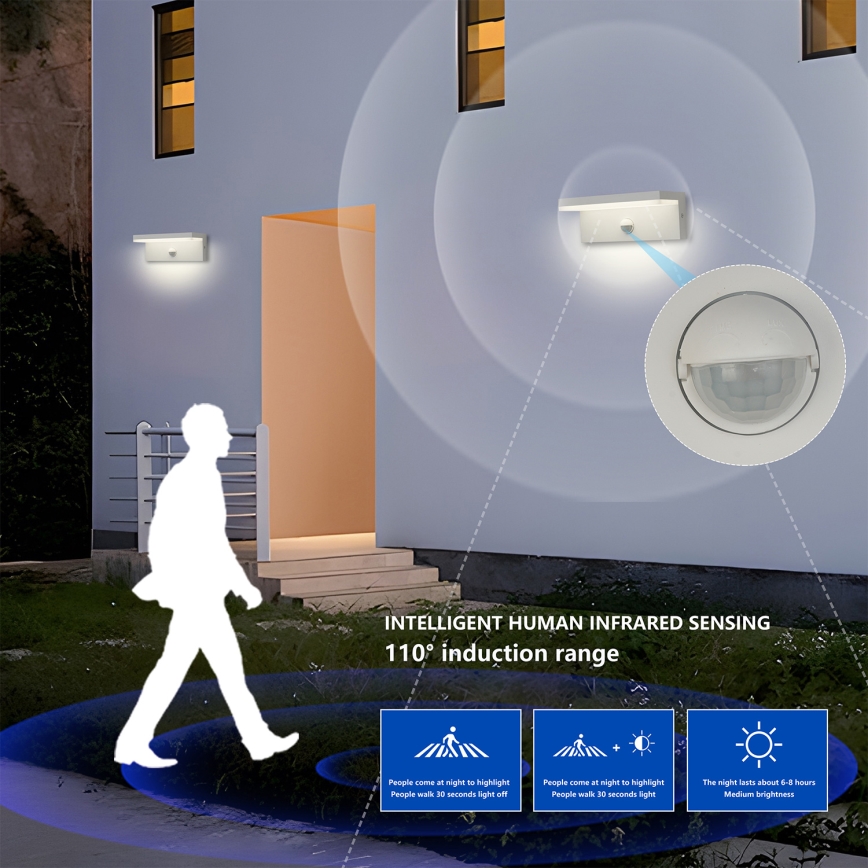 Brilagi - TESSI LED väggarmatur för utomhusbruk med sensor LED/10W/230V vit IP54