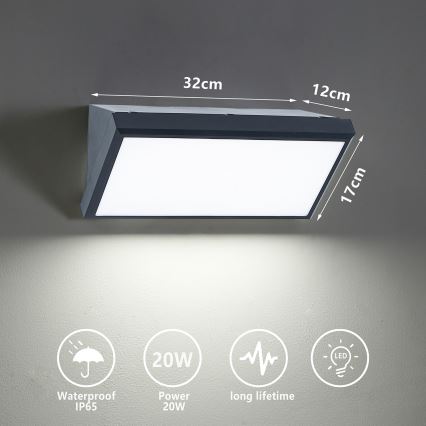 Brilagi - LED vägglampa för utomhusbruk TRIANGLE LED/20W/230V 3000/4000/6500K antracit IP65