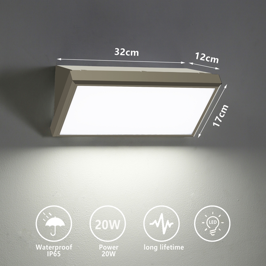 Brilagi - LED vägglampa för utomhusbruk TRIANGLE LED/20W/230V grå IP65