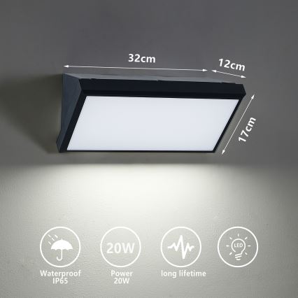 Brilagi - LED vägglampa för utomhusbruk TRIANGLE LED/20W/230V 3000/4000/6500K svart IP65