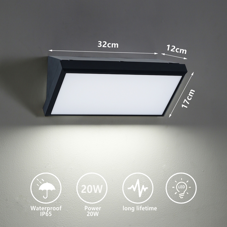 Brilagi - LED vägglampa för utomhusbruk TRIANGLE LED/20W/230V 3000/4000/6500K svart IP65