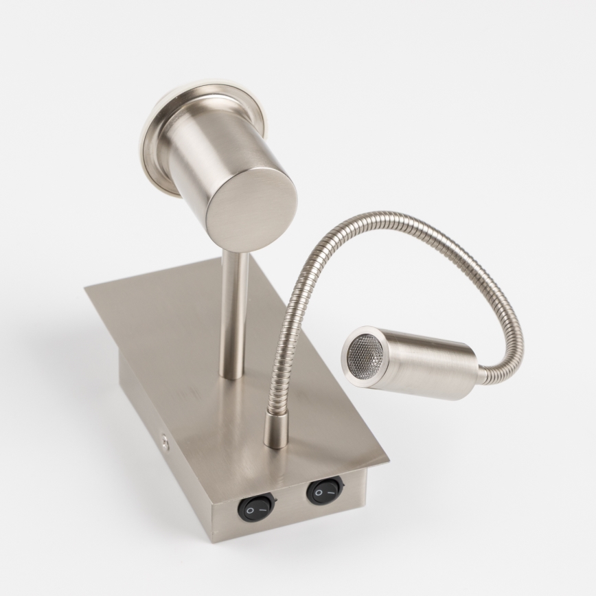 Brilagi - LED Flexibel vägglampa NUBILA 1xE27/25W/230V + LED/3W matt krom/brun