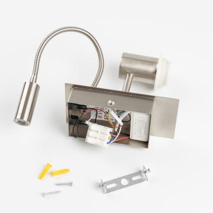 Brilagi - LED Flexibel vägglampa NUBILA 1xE27/25W/230V + LED/3W matt krom/brun