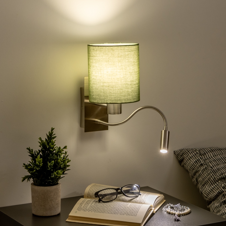 Brilagi - LED Flexibel vägglampa NUBILA 1xE27/25W/230V + LED/3W matt krom/grön