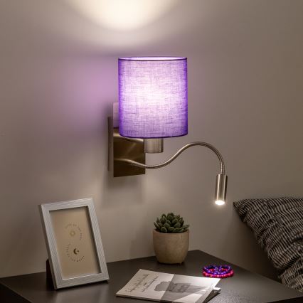 Brilagi - LED Flexibel vägglampa NUBILA 1xE27/25W/230V + LED/3W matt krom/lila