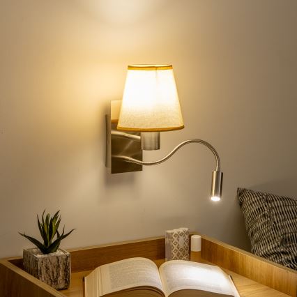 Brilagi - LED Flexibel vägglampa NUBILA 1xE27/25W/230V + LED/3W matt krom/ljusbrun