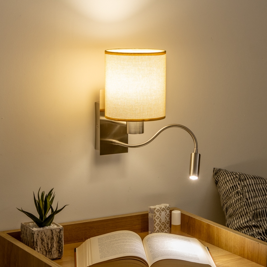 Brilagi - LED Flexibel vägglampa NUBILA 1xE27/25W/230V + LED/3W matt krom/ljusbrun