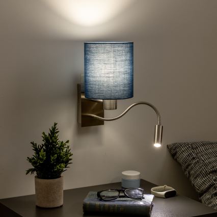 Brilagi - LED Flexibel vägglampa NUBILA 1xE27/25W/230V + LED/3W matt krom/mörkblå