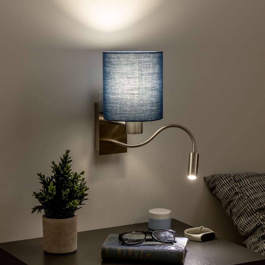 Brilagi - LED Flexibel vägglampa NUBILA 1xE27/25W/230V + LED/3W matt krom/mörkblå