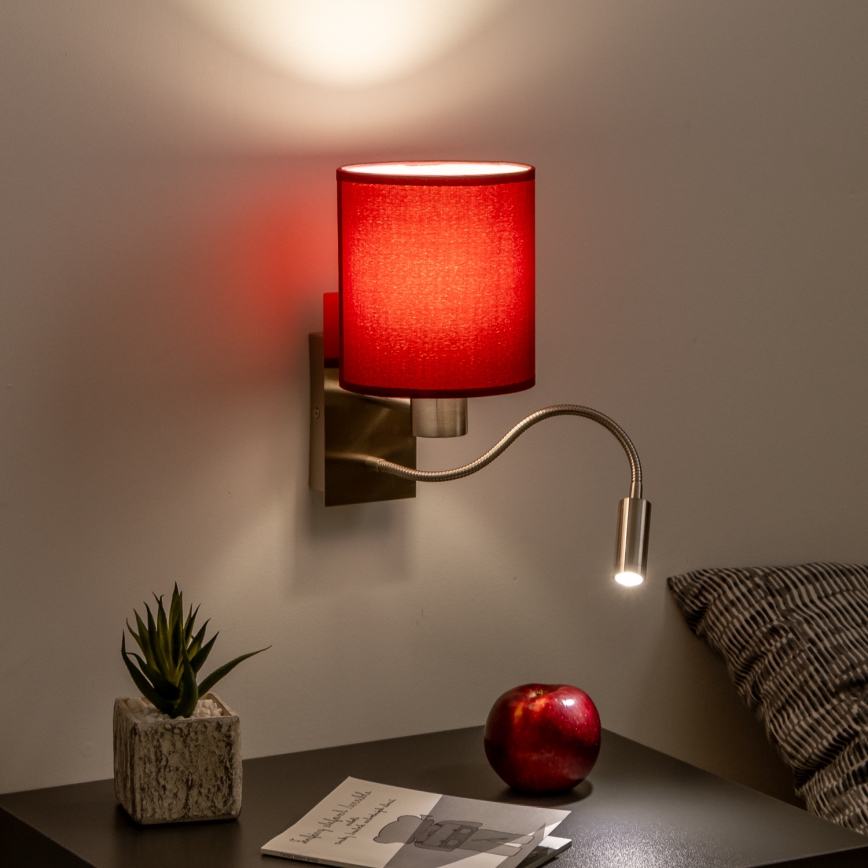 Brilagi - LED Flexibel vägglampa NUBILA 1xE27/25W/230V + LED/3W matt krom/pompejansk röd