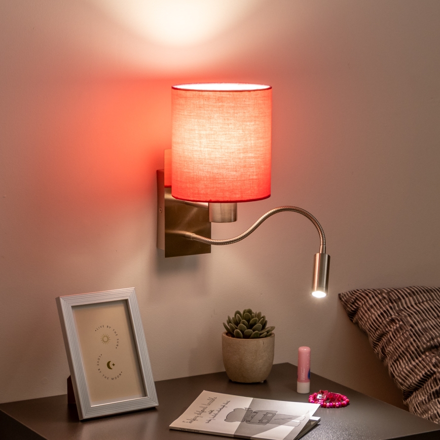 Brilagi - LED Flexibel vägglampa NUBILA 1xE27/25W/230V + LED/3W matt krom/rosa