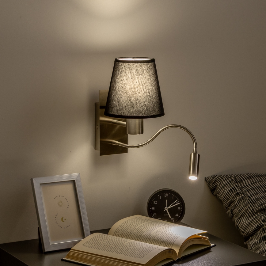 Brilagi - LED Flexibel vägglampa NUBILA 1xE27/25W/230V + LED/3W matt krom/svart