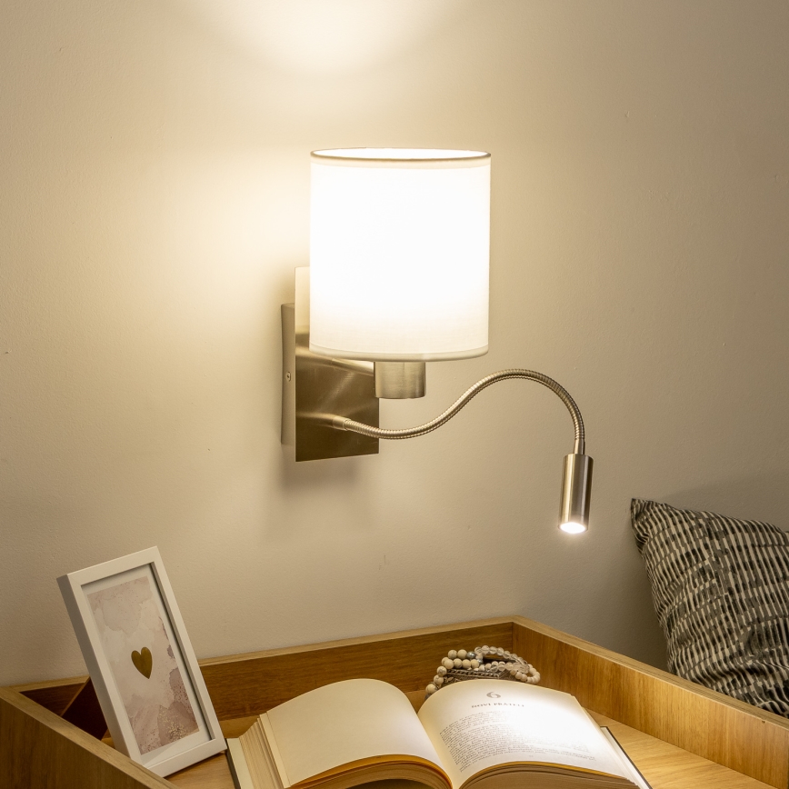 Brilagi - LED Flexibel vägglampa NUBILA 1xE27/25W/230V + LED/3W matt krom/vit