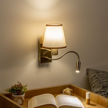 Brilagi - LED Flexibel vägglampa NUBILA 1xE27/25W/230V + LED/3W mässing/brun