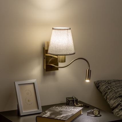 Brilagi - LED Flexibel vägglampa NUBILA 1xE27/25W/230V + LED/3W mässing/grå