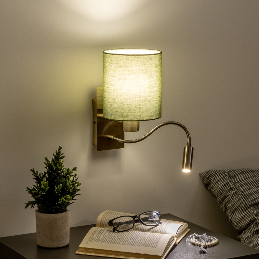 Brilagi - LED Flexibel vägglampa NUBILA 1xE27/25W/230V + LED/3W mässing/grön