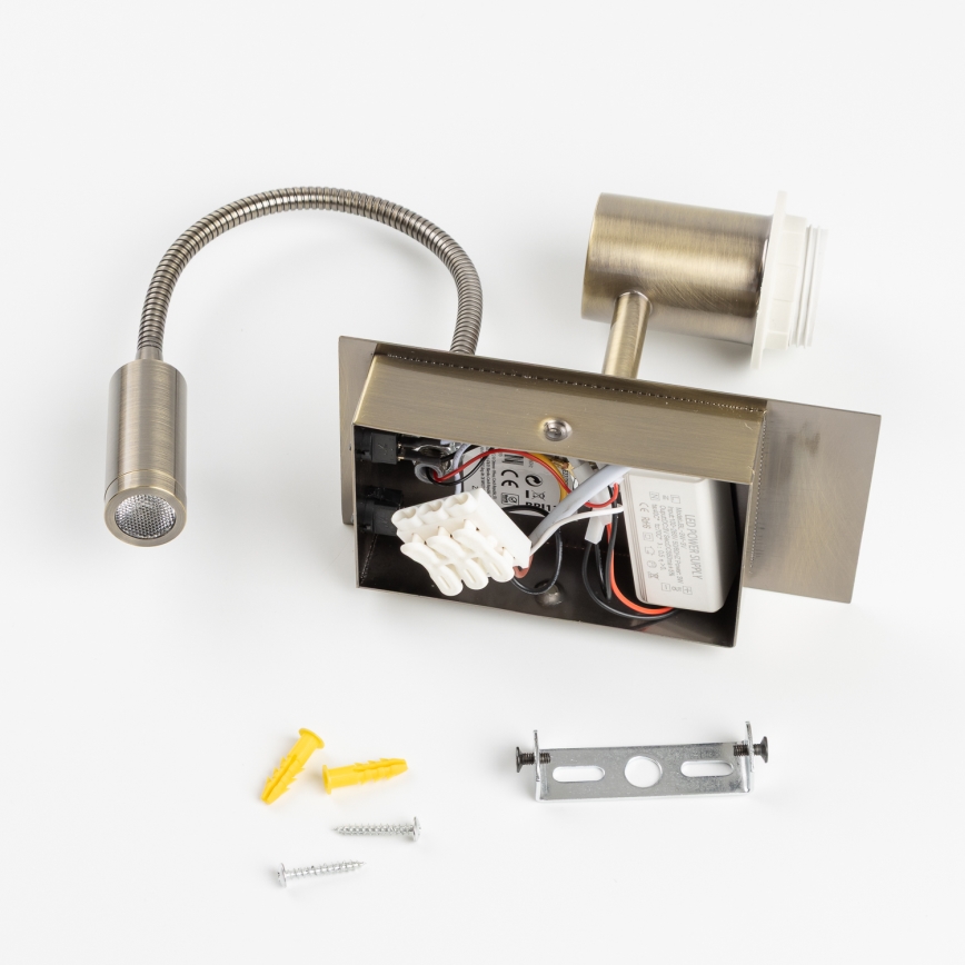 Brilagi - LED Flexibel vägglampa NUBILA 1xE27/25W/230V + LED/3W mässing/grön