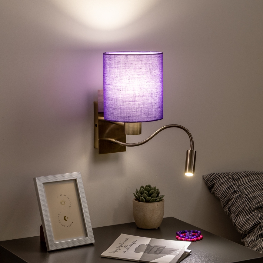 Brilagi - LED Flexibel vägglampa NUBILA 1xE27/25W/230V + LED/3W mässing/lila