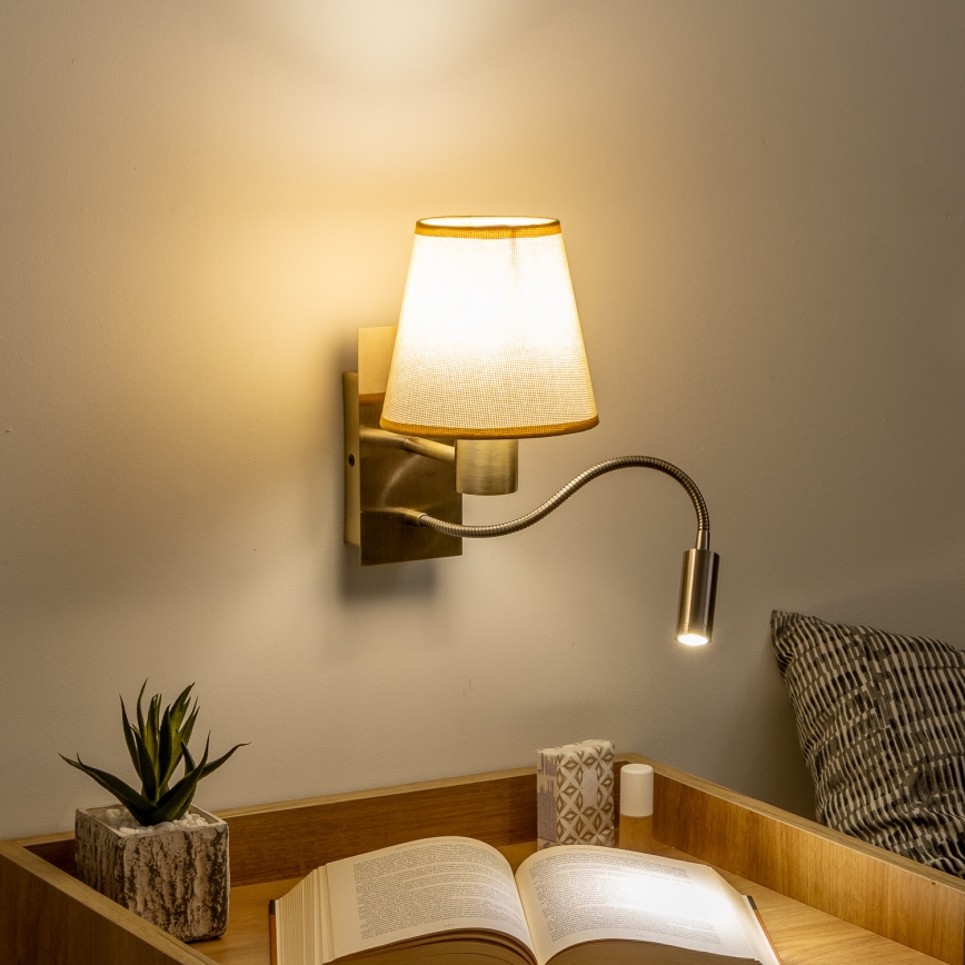 Brilagi - LED Flexibel vägglampa NUBILA 1xE27/25W/230V + LED/3W mässing/ljusbrun