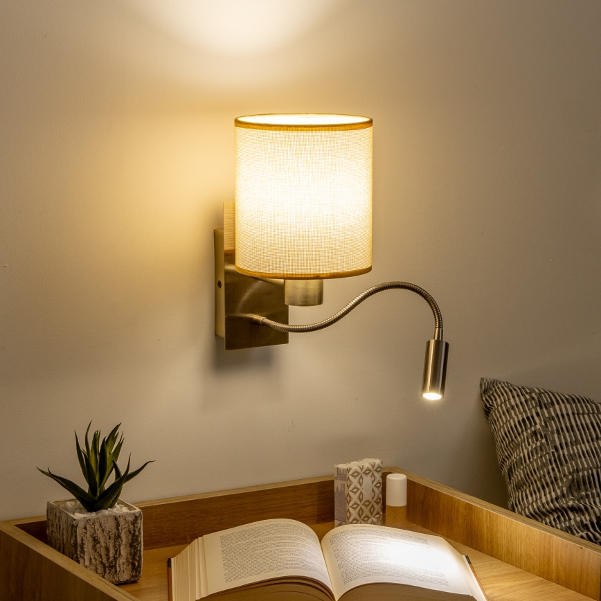 Brilagi - LED Flexibel vägglampa NUBILA 1xE27/25W/230V + LED/3W mässing/ljusbrun