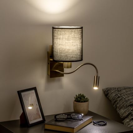 Brilagi - LED Flexibel vägglampa NUBILA 1xE27/25W/230V + LED/3W mässing/svart