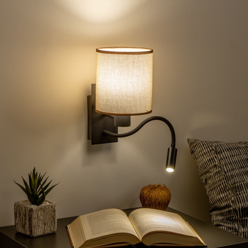 Brilagi - LED Flexibel vägglampa NUBILA 1xE27/25W/230V + LED/3W svart/brun